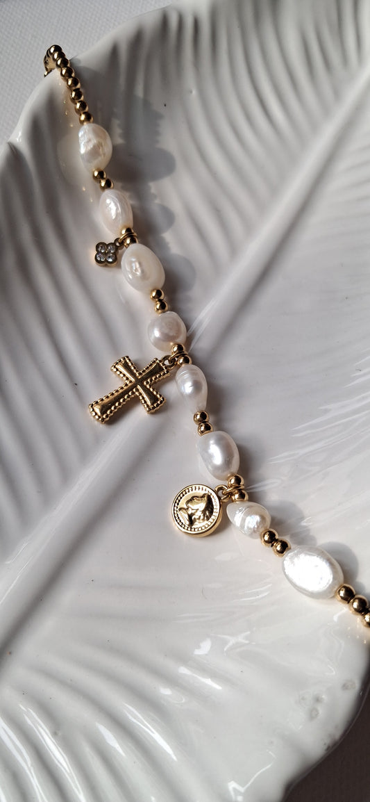 BRACCIALE Perla e Croce